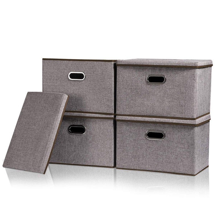 Rebrilliant Large Linen Storage Boxes With Lids 4Pack]Foldable Fabric
